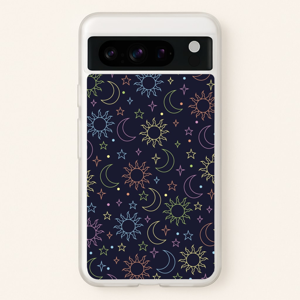Sun, Moon And Stars Pattern Rainbow - Space Phone Case for Google Pixel 8 Pro