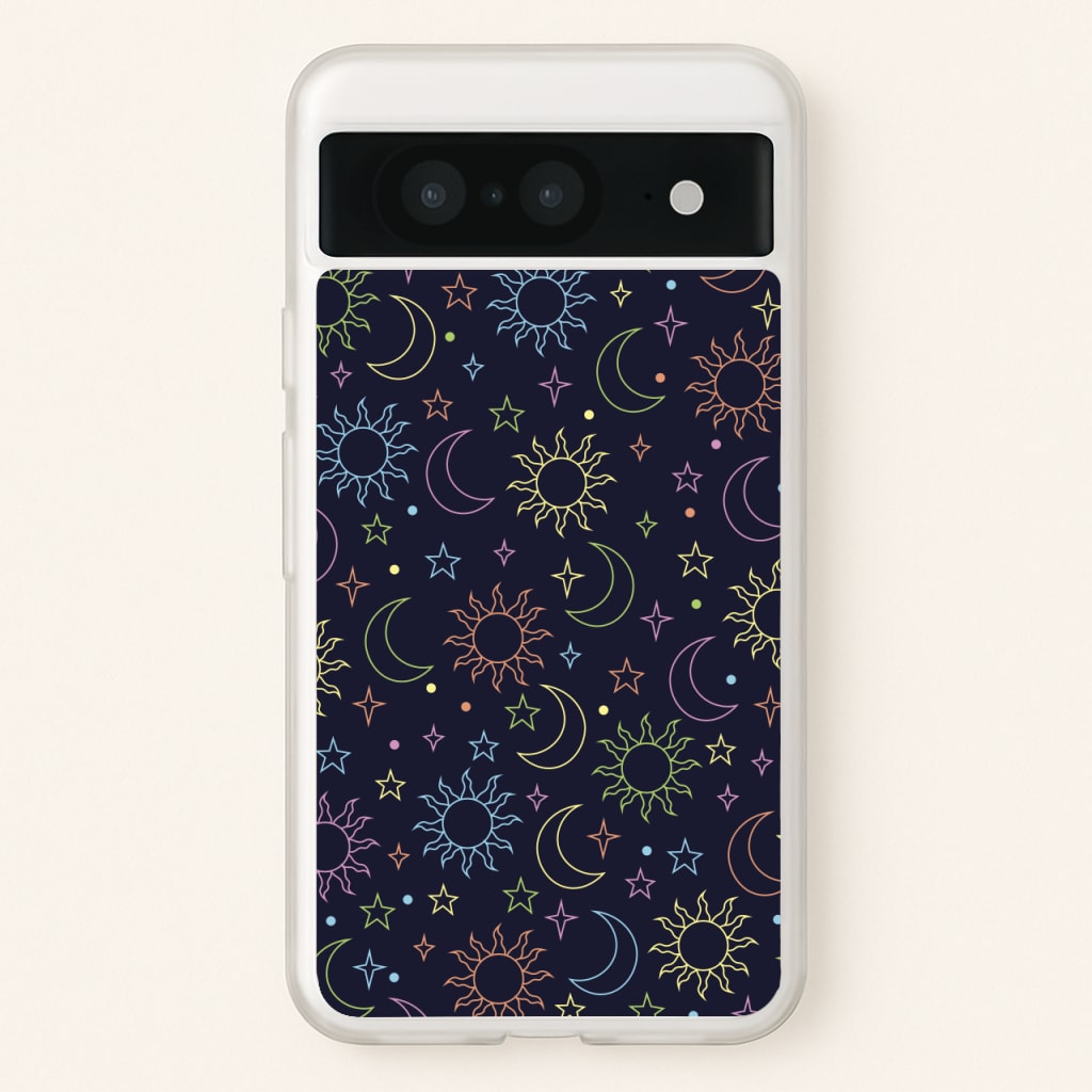 Sun, Moon And Stars Pattern Rainbow - Space Phone Case for Google Pixel 8