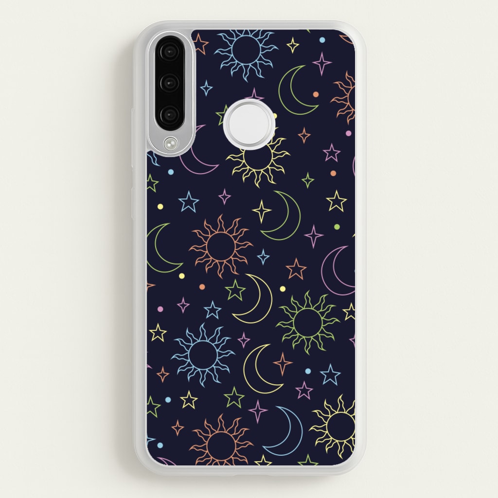 Sun, Moon And Stars Pattern Rainbow - Space Phone Case for Huawei P30 Lite