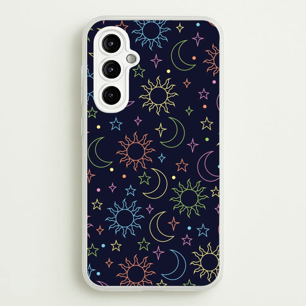Sun, Moon And Stars Pattern Rainbow - Space Phone Case for Galaxy A14