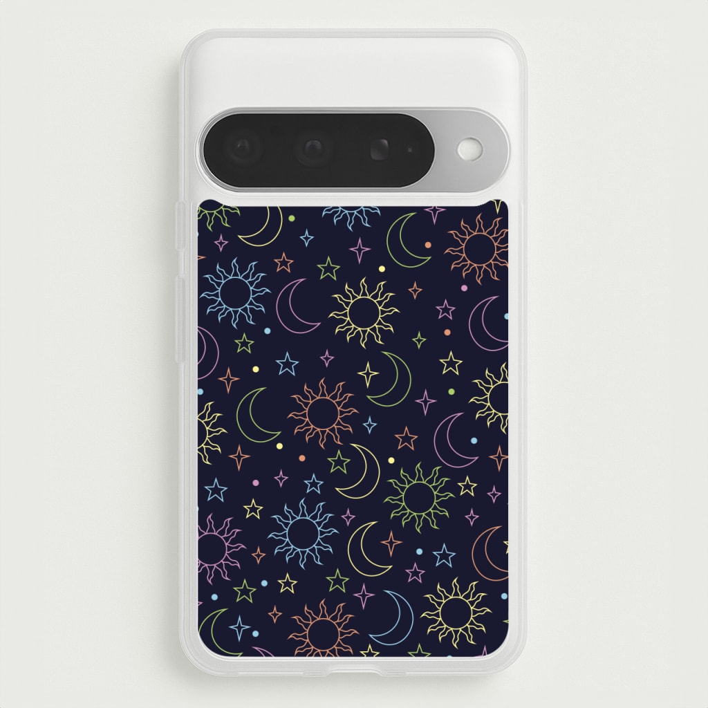Sun, Moon And Stars Pattern Rainbow Phone Case for Google Pixel 10 Pro XL