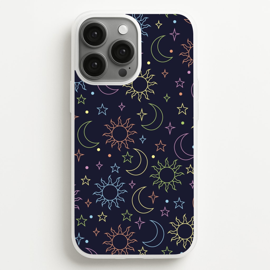 Sun, Moon And Stars Pattern Rainbow - Space Phone Case for iPhone 13 Pro Max