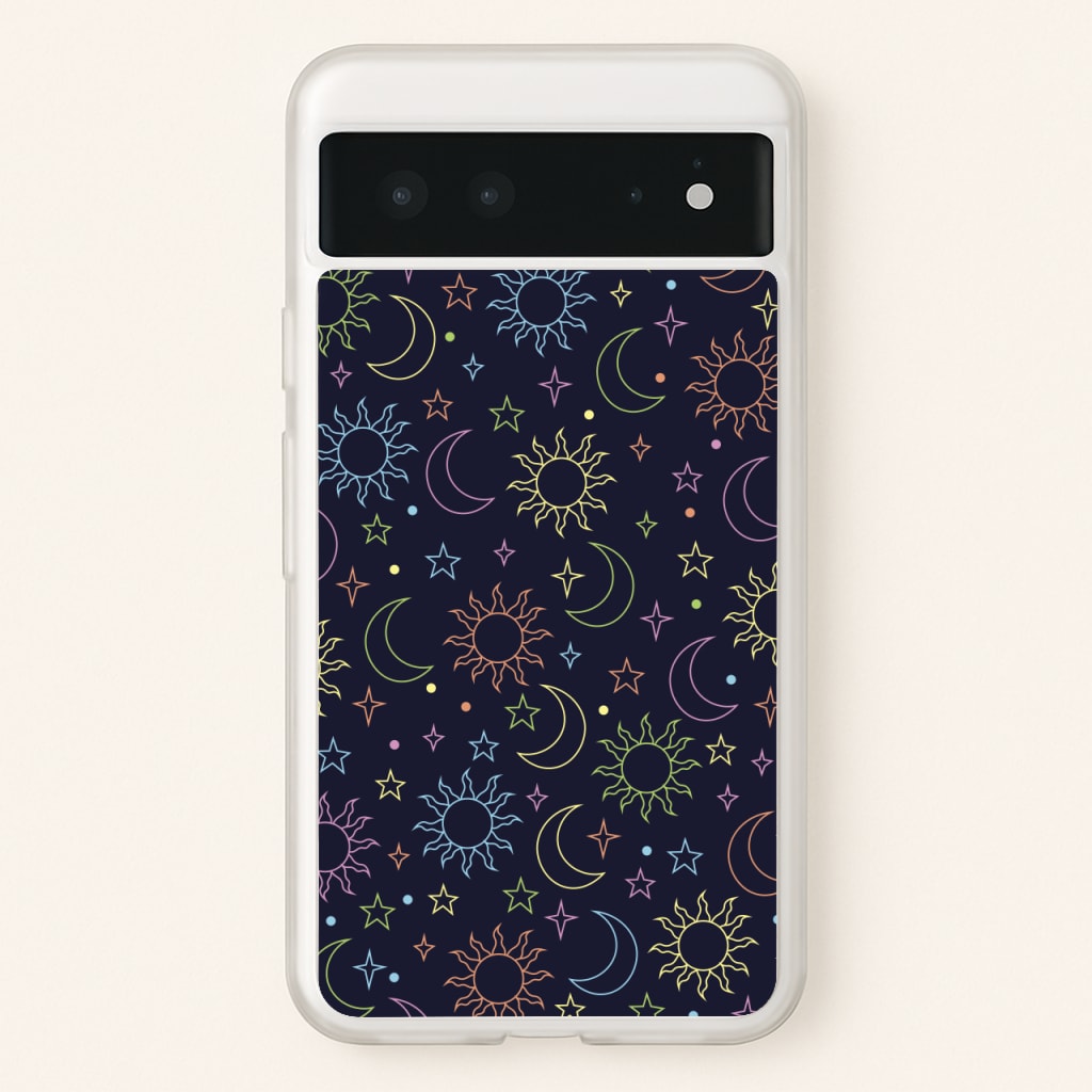 Sun, Moon And Stars Pattern Rainbow - Space Phone Case for Google Pixel 6