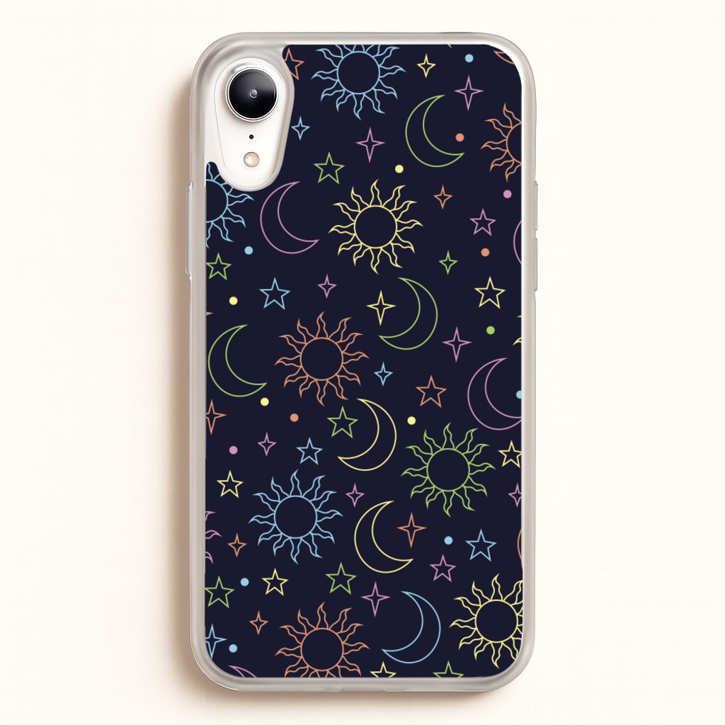 Sun, Moon And Stars Pattern Rainbow - Space Phone Case for iPhone XR