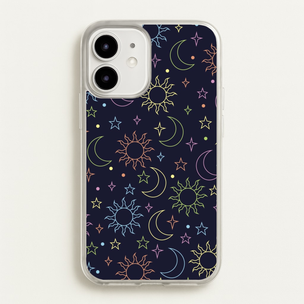 Sun, Moon And Stars Pattern Rainbow - Space Phone Case for iPhone 12 Mini