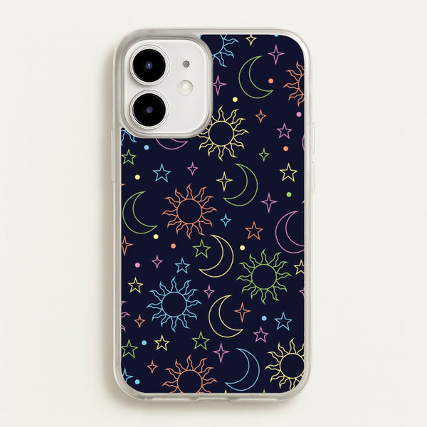Sun, Moon And Stars Pattern Rainbow - Space Phone Case for iPhone 12 Mini