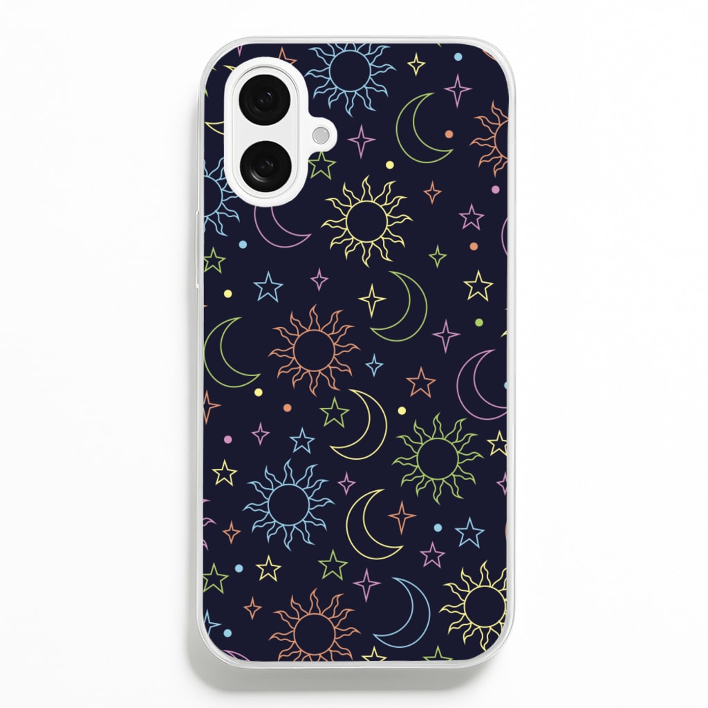 Sun, Moon And Stars Pattern Rainbow - Space Phone Case for iPhone 16 Plus