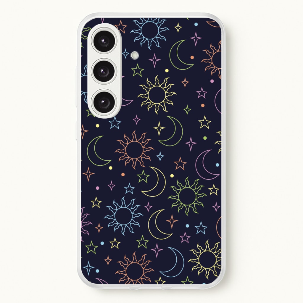 Sun, Moon And Stars Pattern Rainbow - Space Phone Case for Galaxy S24