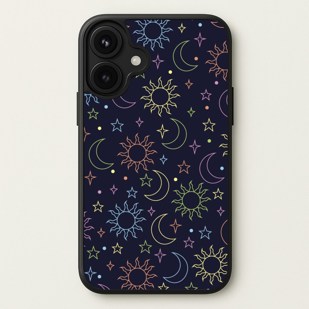 Sun, Moon And Stars Pattern Rainbow Phone Case for iPhone 17