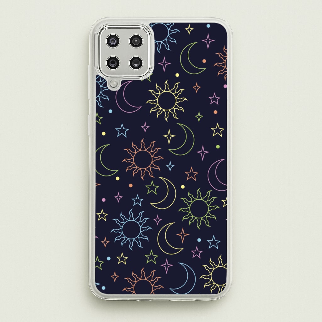 Sun, Moon And Stars Pattern Rainbow - Space Phone Case for Galaxy A12