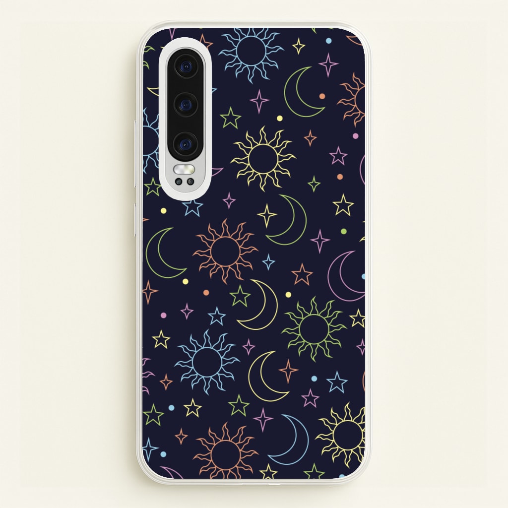 Sun, Moon And Stars Pattern Rainbow - Space Phone Case for Huawei P30