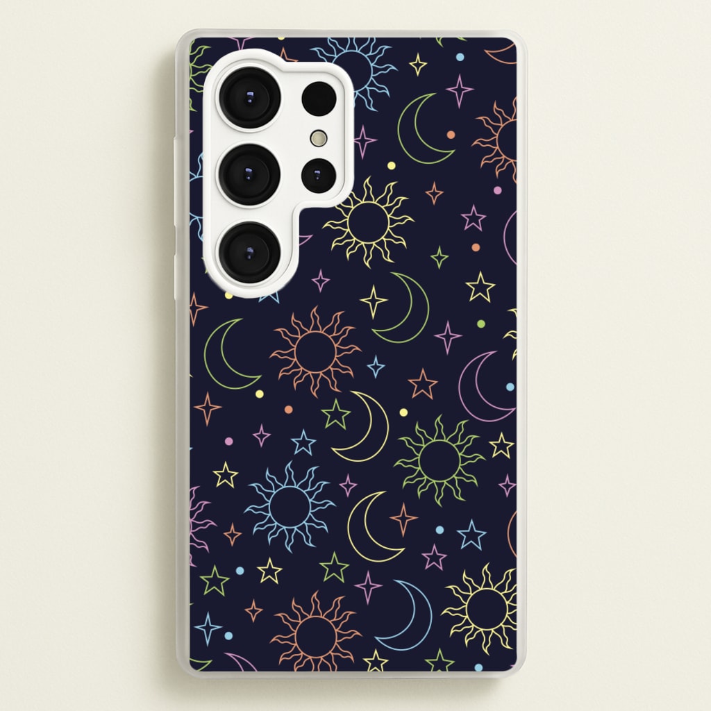 Sun, Moon And Stars Pattern Rainbow - Space Phone Case for Galaxy S25 Ultra