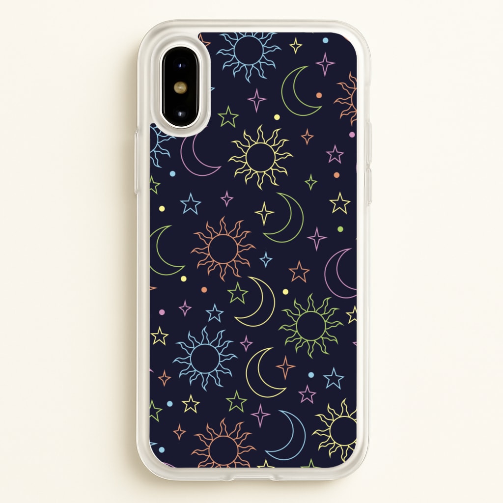 Sun, Moon And Stars Pattern Rainbow - Space Phone Case for iPhone X / XS