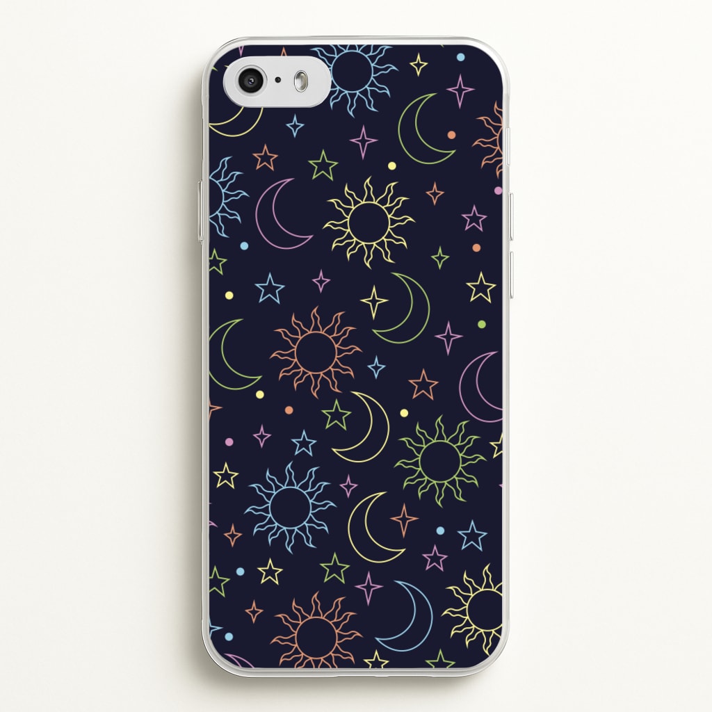 Sun, Moon And Stars Pattern Rainbow - Space Phone Case for iPhone 5 / 5s / SE 2016