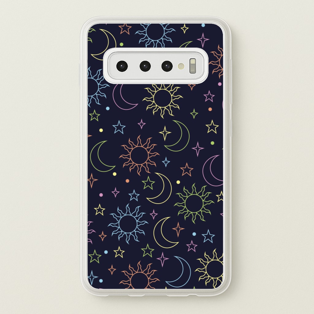 Sun, Moon And Stars Pattern Rainbow - Space Phone Case for Galaxy S10