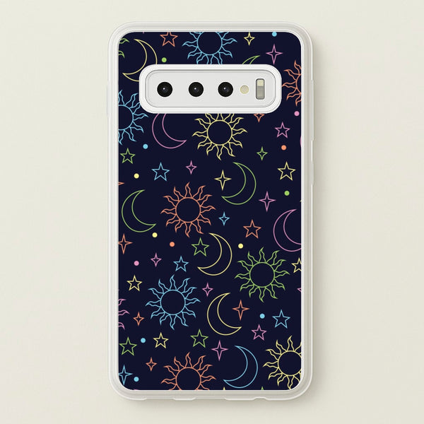 Sun, Moon And Stars Pattern Rainbow - Space Phone Case for Galaxy S10