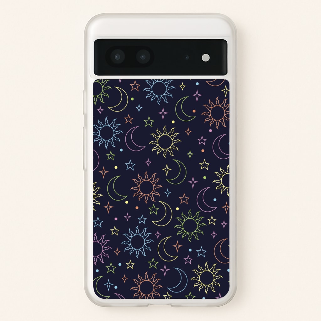 Sun, Moon And Stars Pattern Rainbow - Space Phone Case for Google Pixel 7