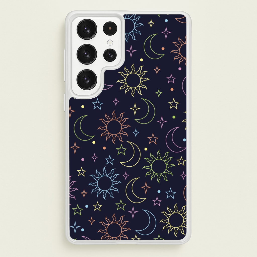Sun, Moon And Stars Pattern Rainbow - Space Phone Case for Galaxy S22 Ultra
