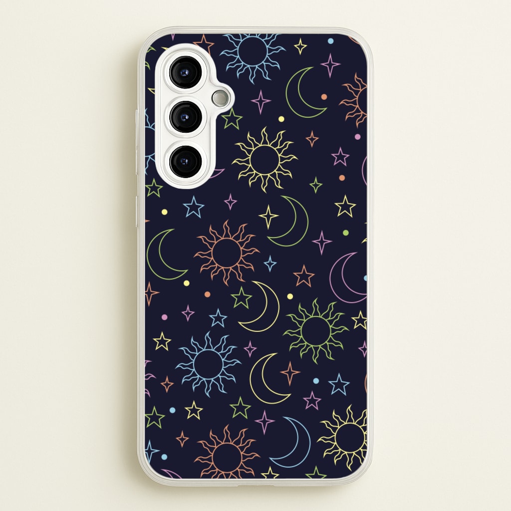 Sun, Moon And Stars Pattern Rainbow - Space Phone Case for Galaxy A54