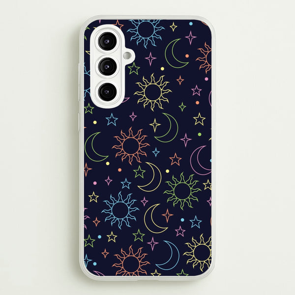 Sun, Moon And Stars Pattern Rainbow - Space Phone Case for Galaxy A16