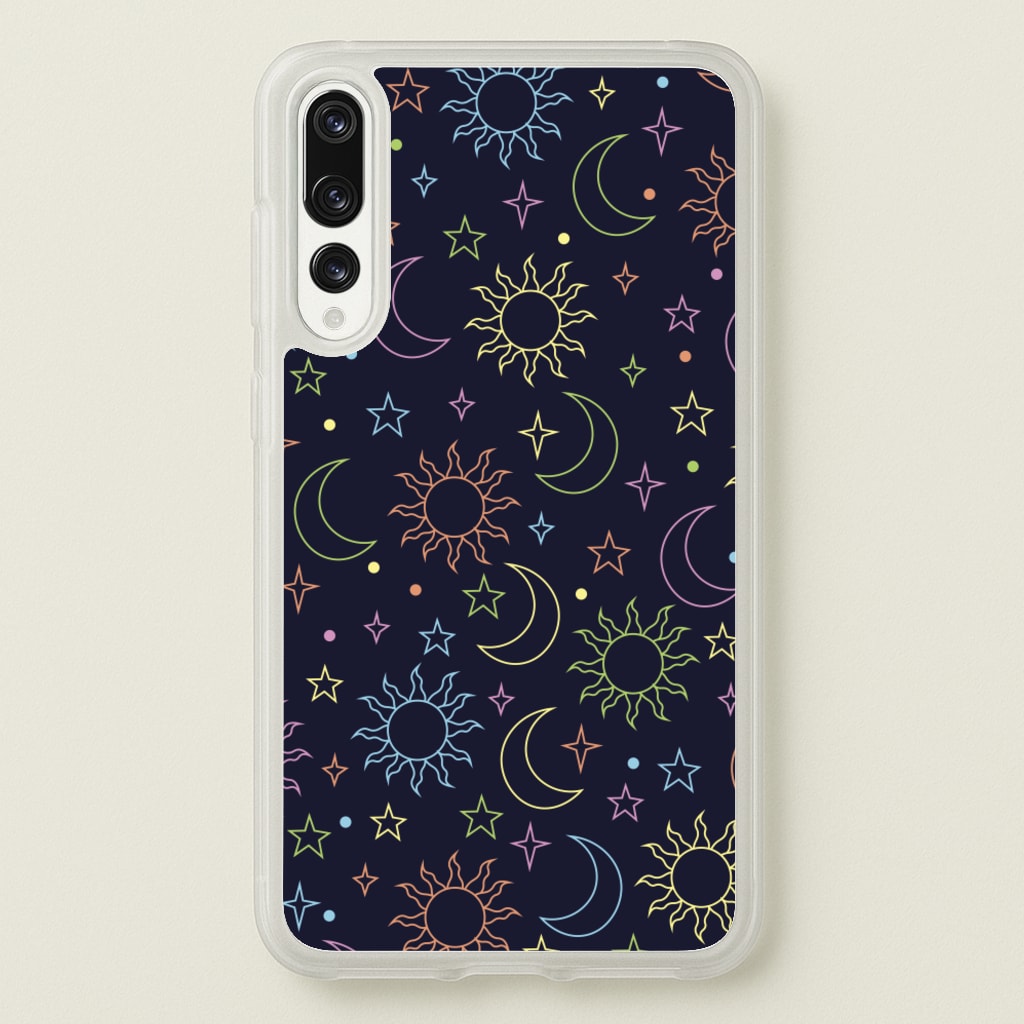 Sun, Moon And Stars Pattern Rainbow - Space Phone Case for Huawei P20 Pro