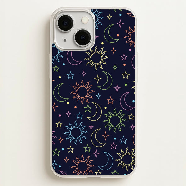 Sun, Moon And Stars Pattern Rainbow - Space Phone Case for iPhone 13