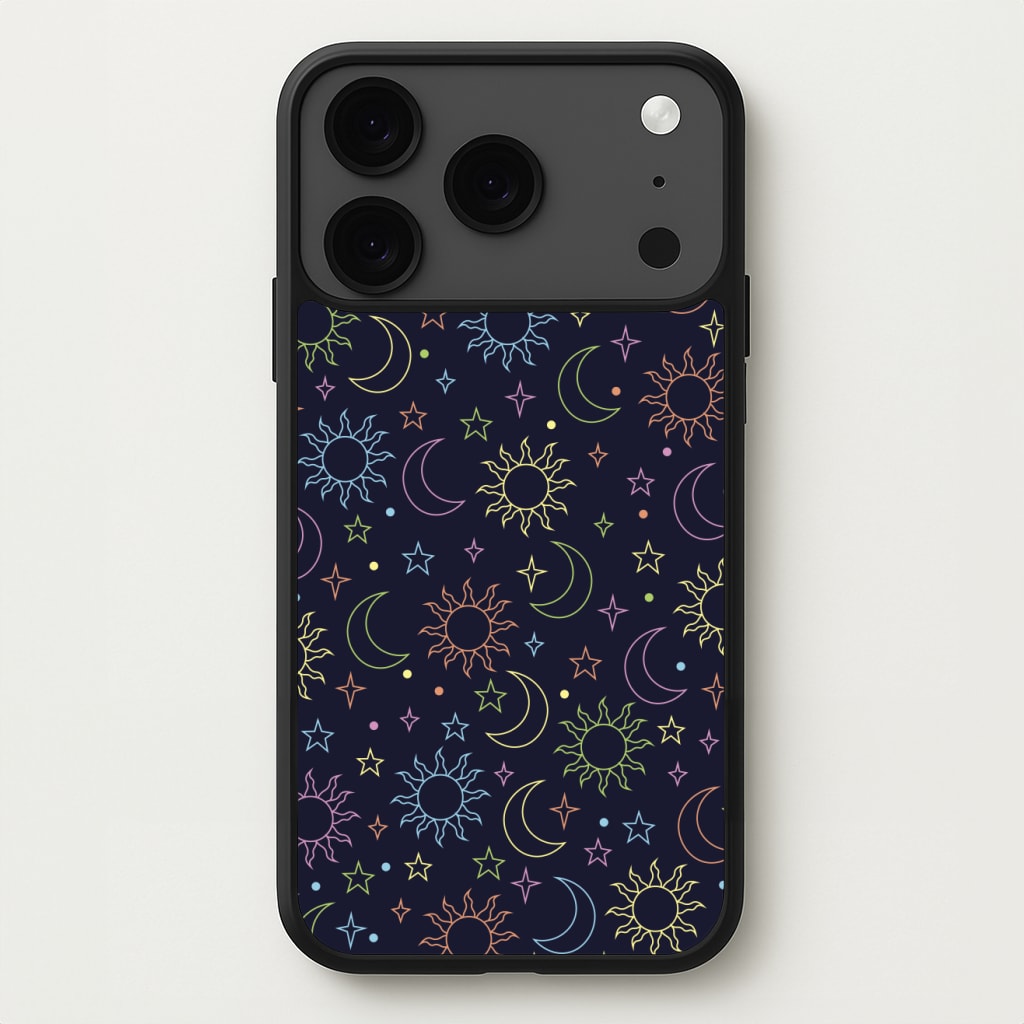Sun, Moon And Stars Pattern Rainbow Phone Case for iPhone 17 Pro Max
