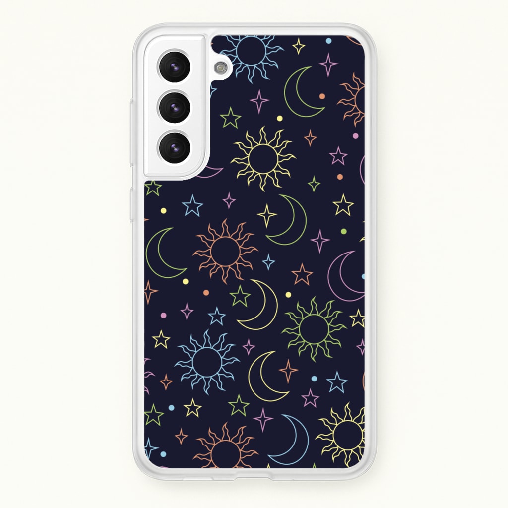 Sun, Moon And Stars Pattern Rainbow - Space Phone Case for Galaxy S21FE