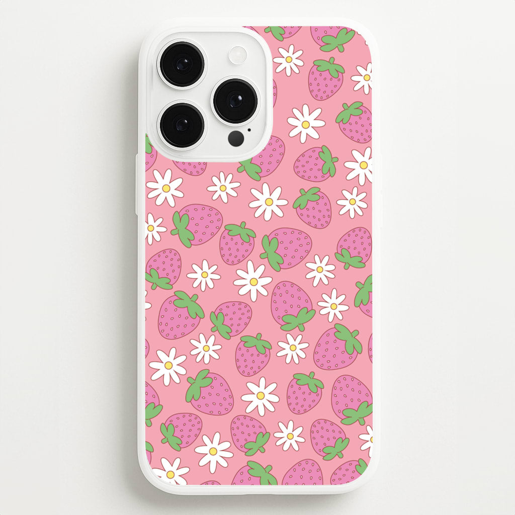 Pink Strawberries - Spring Patterns - Spring Phone Case for iPhone 13 Pro Max