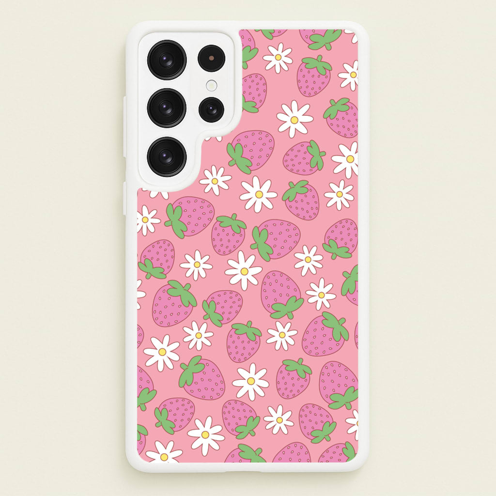Pink Strawberries - Spring Patterns - Spring Phone Case for Galaxy S22 Ultra