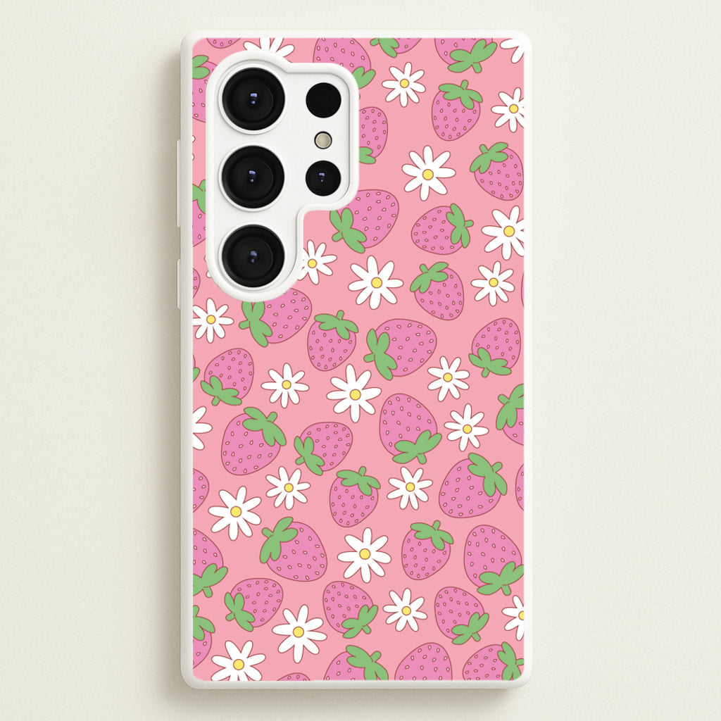 Pink Strawberries - Spring Patterns - Spring Phone Case for Galaxy S25 Ultra