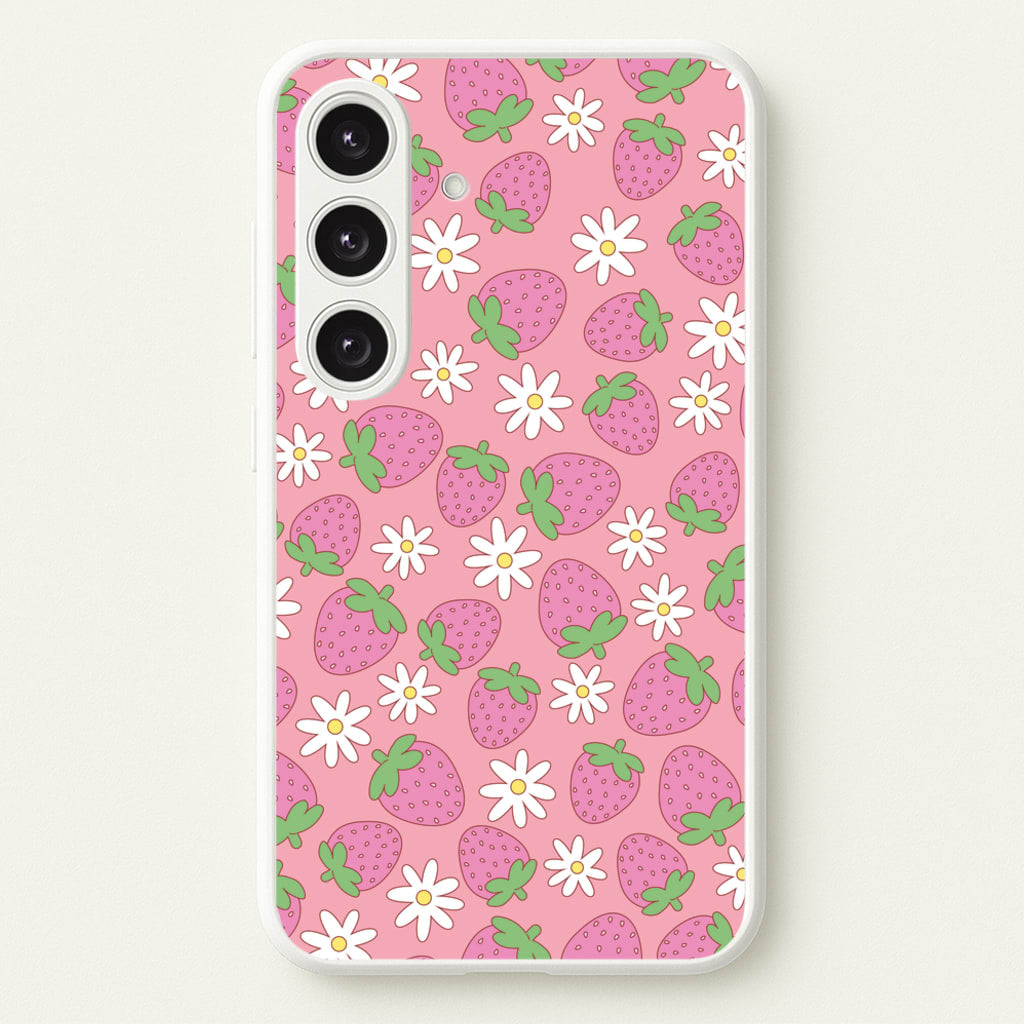 Pink Strawberries - Spring Patterns - Spring Phone Case for Galaxy S24 Plus