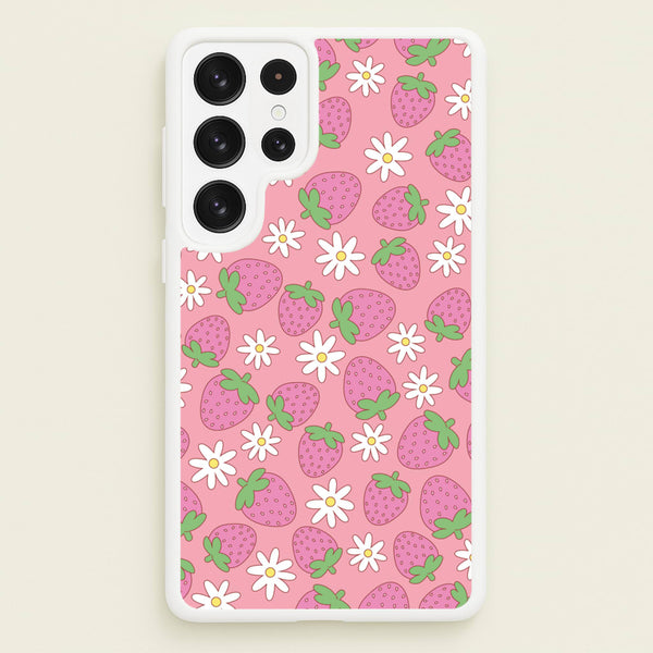 Pink Strawberries - Spring Patterns - Spring Phone Case for Galaxy S23 Ultra