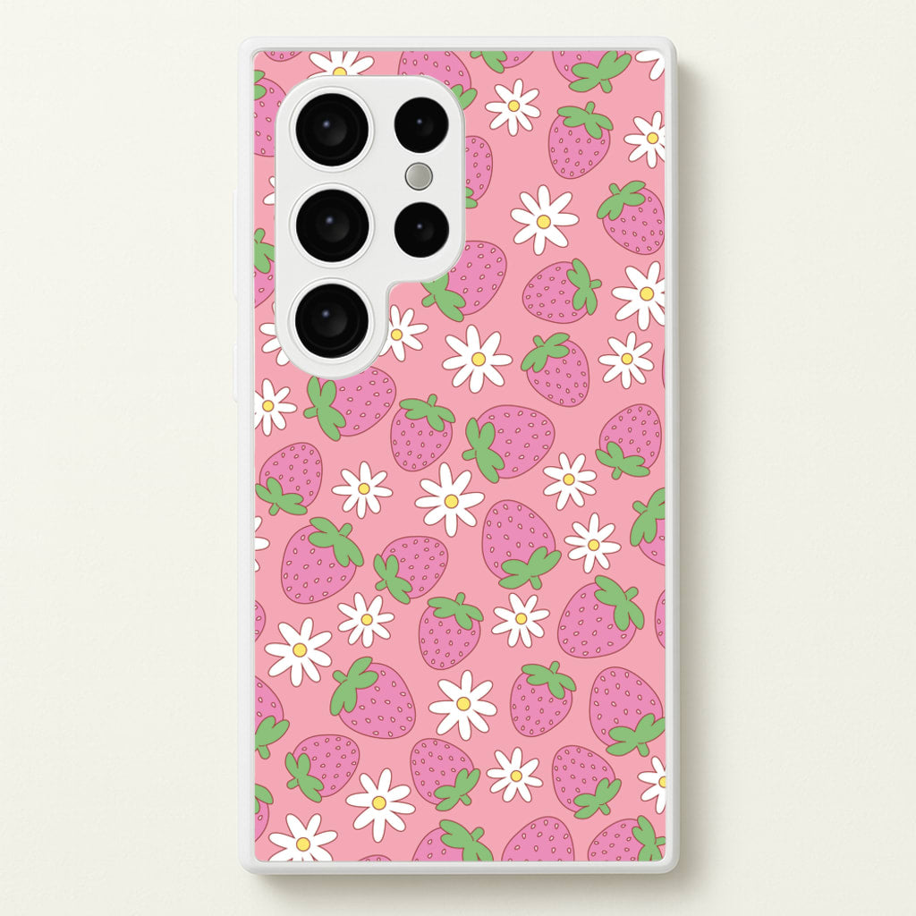 Pink Strawberries - Spring Patterns - Spring Phone Case for Galaxy S24 Ultra