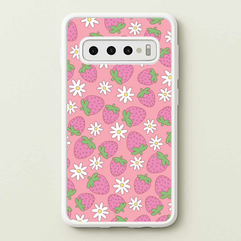Pink Strawberries - Spring Patterns - Spring Phone Case for Galaxy S10