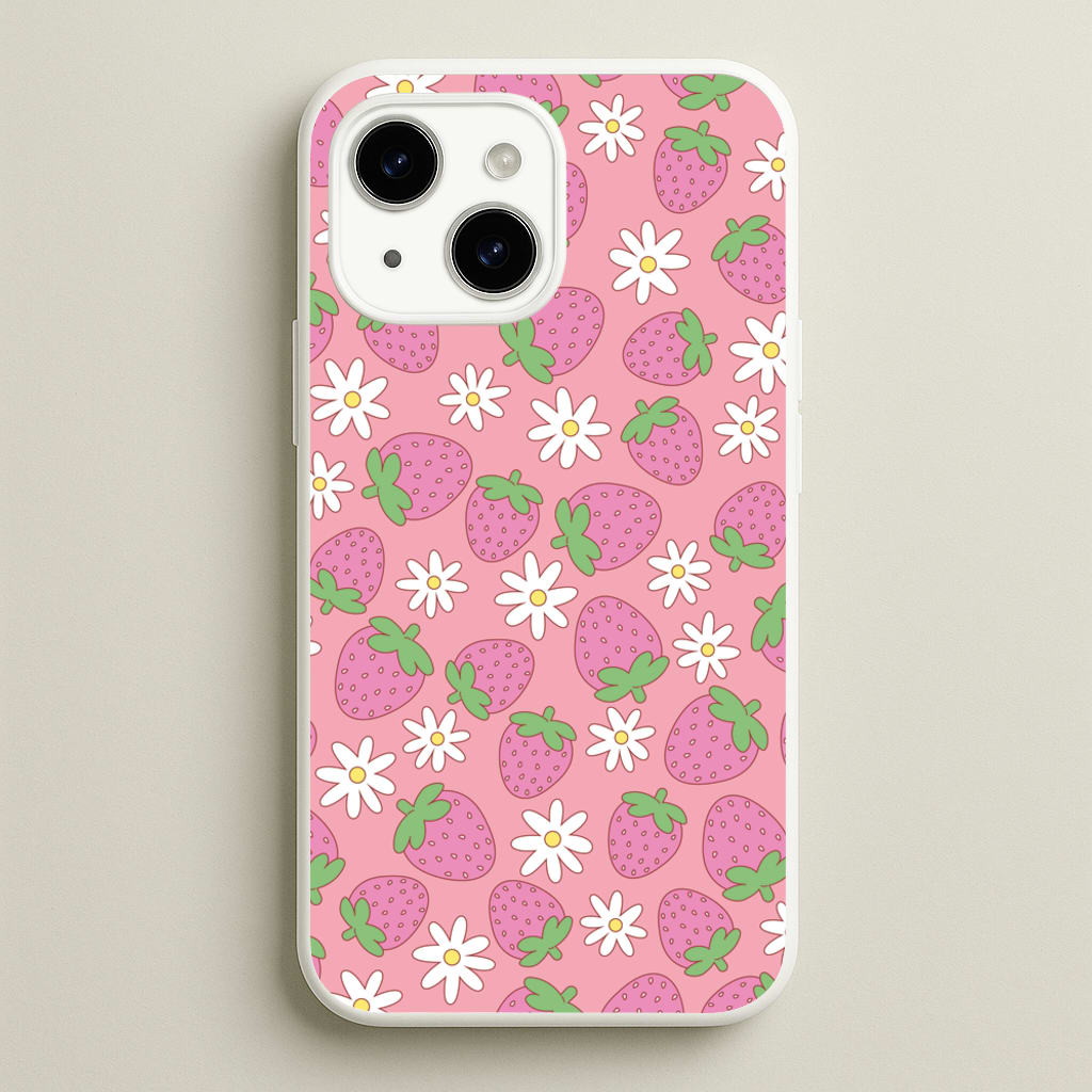 Pink Strawberries - Spring Patterns - Spring Phone Case for iPhone 15