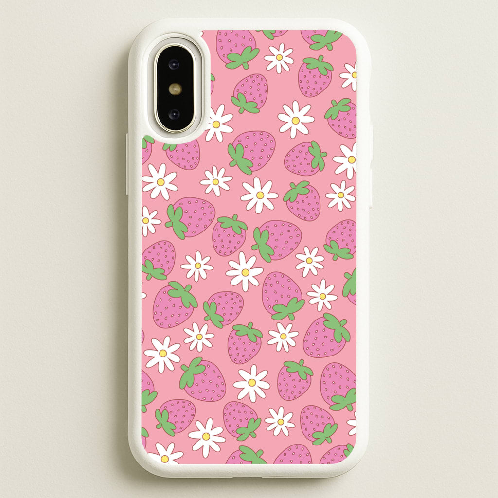 Pink Strawberries - Spring Patterns - Spring Phone Case for iPhone X / XS