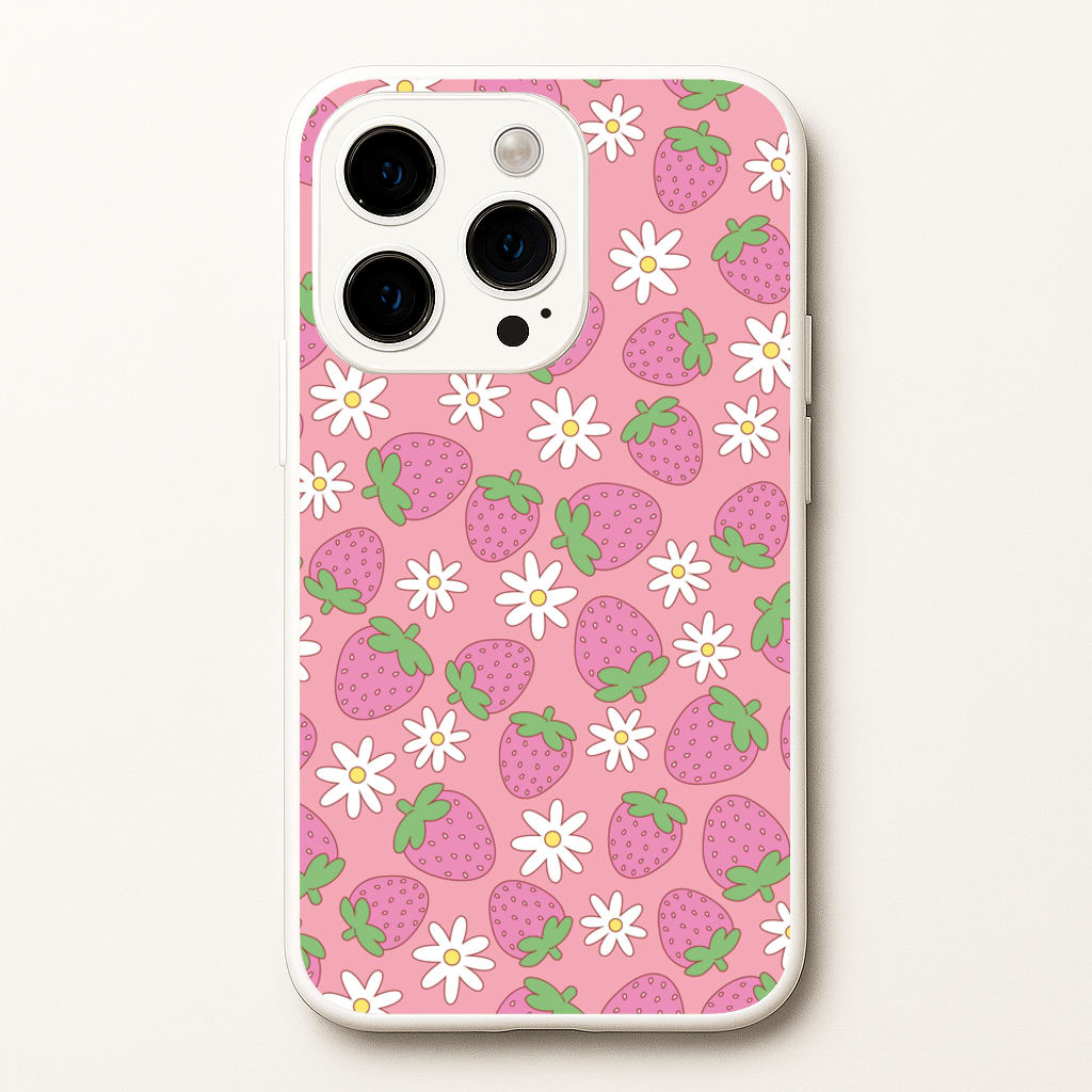 Pink Strawberries - Spring Patterns - Spring Phone Case for iPhone 14 Pro Max