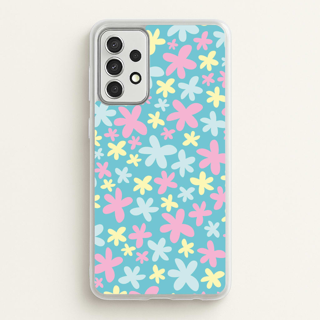 Blue, Pink And Yellow Flowers - Spring Patterns - Spring Phone Case for Galaxy A52 / A52s
