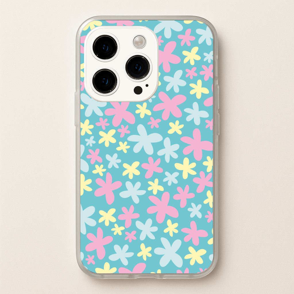 Blue, Pink And Yellow Flowers - Spring Patterns - Spring Phone Case for iPhone 15 Pro Max