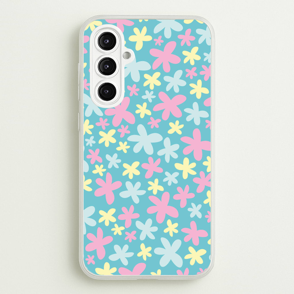 Blue, Pink And Yellow Flowers - Spring Patterns - Spring Phone Case for Galaxy A16