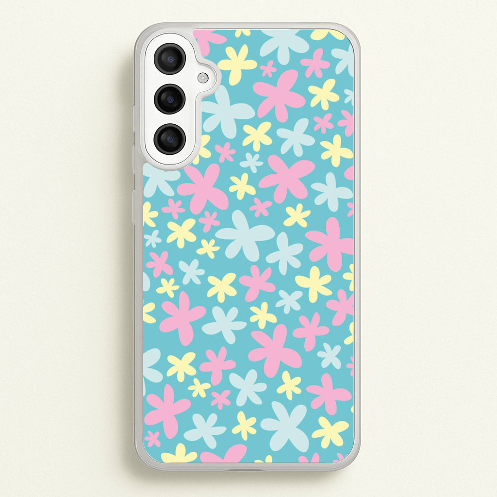 Blue, Pink And Yellow Flowers - Spring Patterns - Spring Phone Case for Galaxy A34