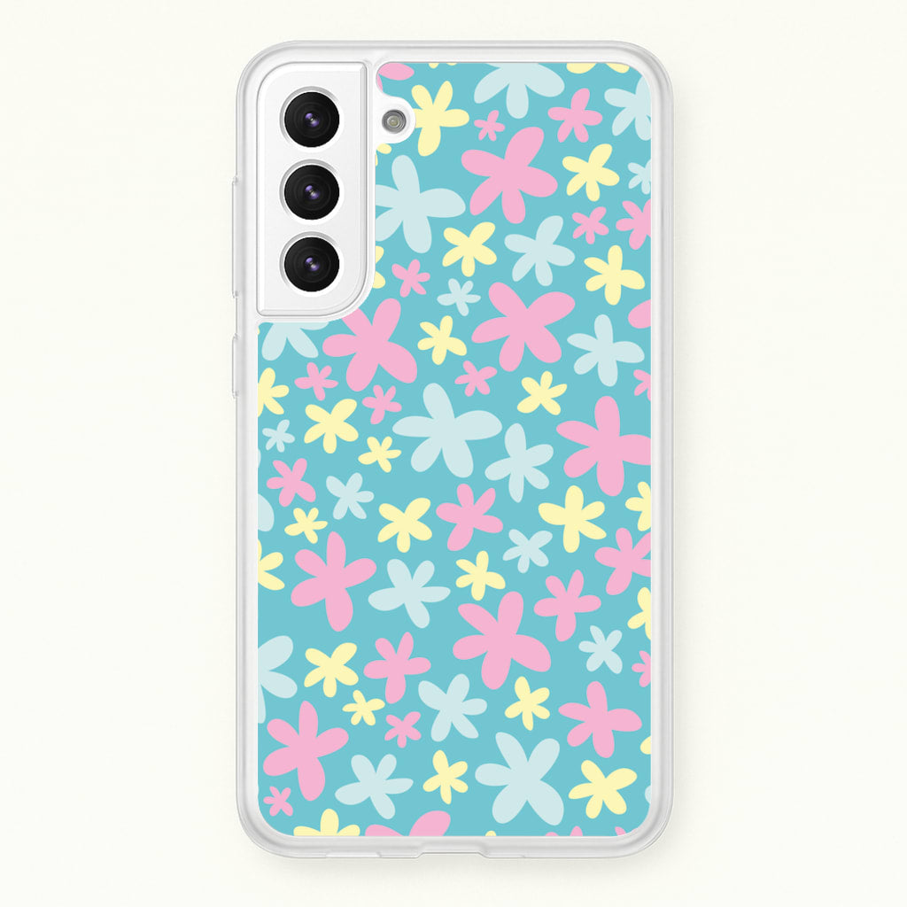 Blue, Pink And Yellow Flowers - Spring Patterns - Spring Phone Case for Galaxy S21FE