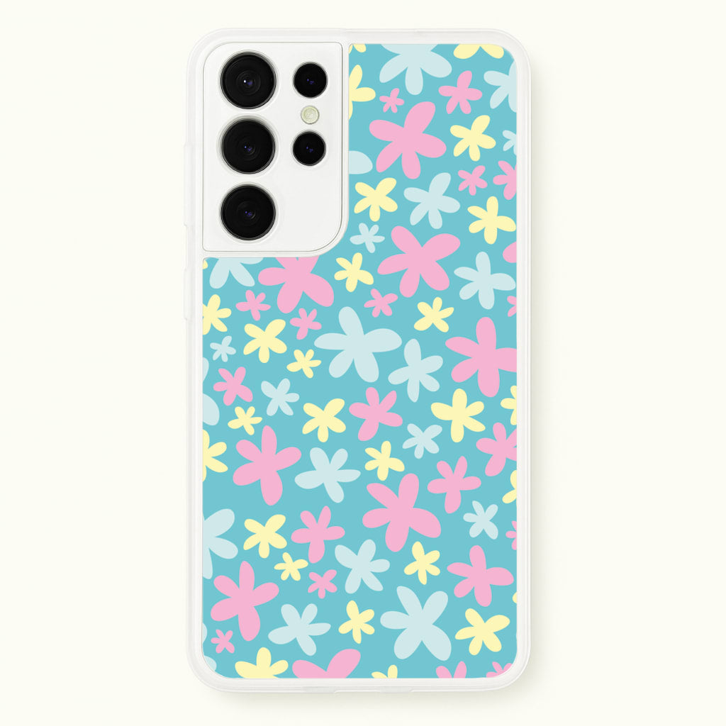 Blue, Pink And Yellow Flowers - Spring Patterns - Spring Phone Case for Galaxy S21 Ultra