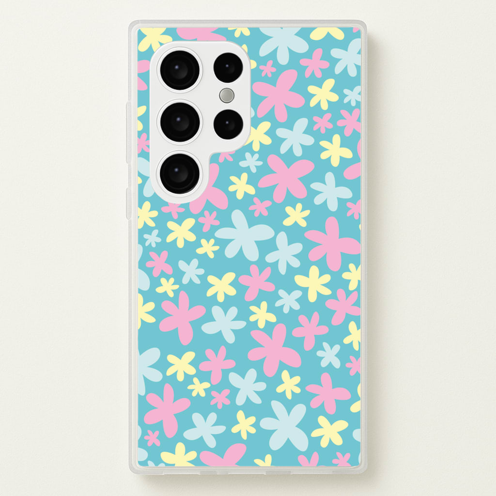 Blue, Pink And Yellow Flowers - Spring Patterns - Spring Phone Case for Galaxy S24 Ultra
