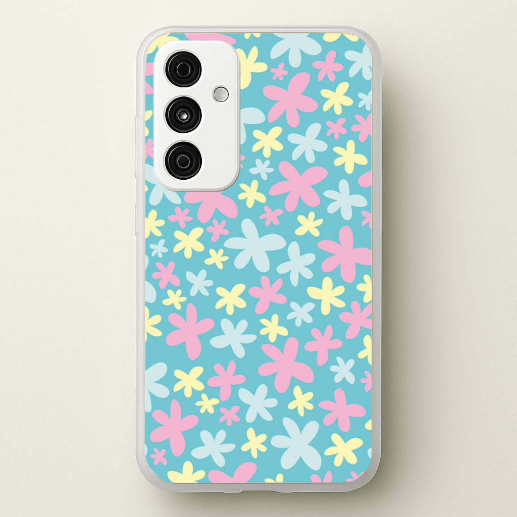 Blue, Pink And Yellow Flowers - Spring Patterns - Spring Phone Case for Galaxy A35