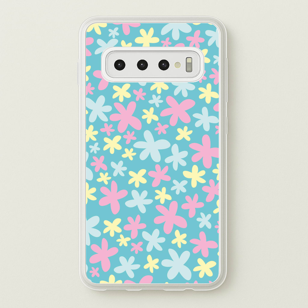 Blue, Pink And Yellow Flowers - Spring Patterns - Spring Phone Case for Galaxy S10 Plus