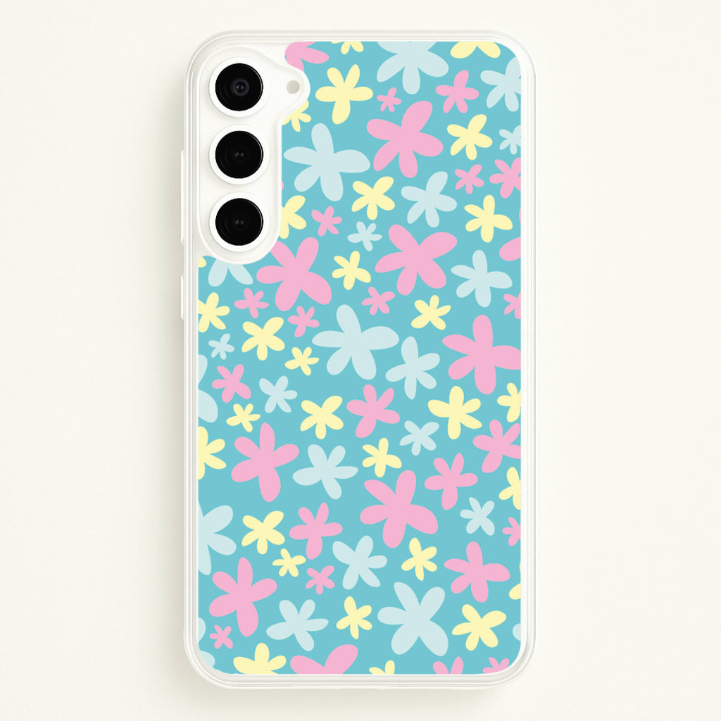 Blue, Pink And Yellow Flowers - Spring Patterns - Spring Phone Case for Galaxy S23