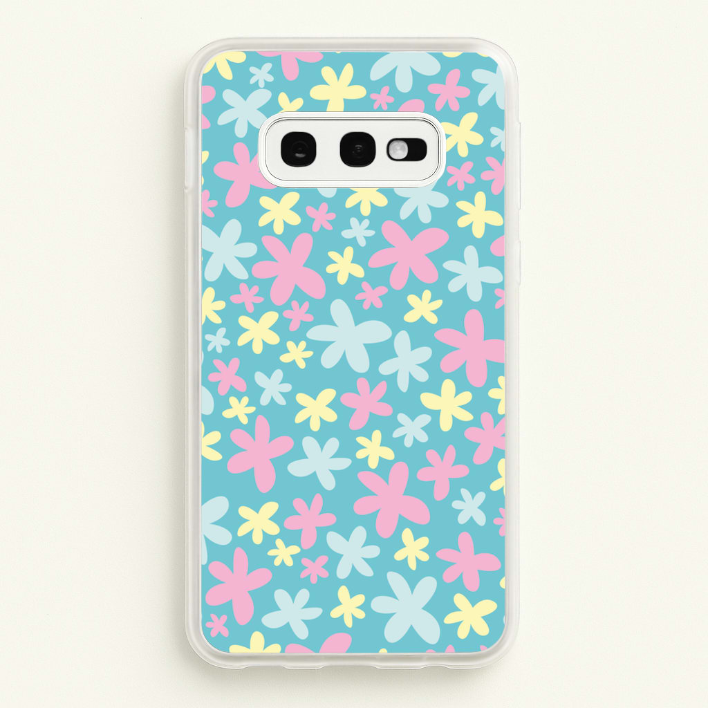 Blue, Pink And Yellow Flowers - Spring Patterns - Spring Phone Case for Galaxy S10e