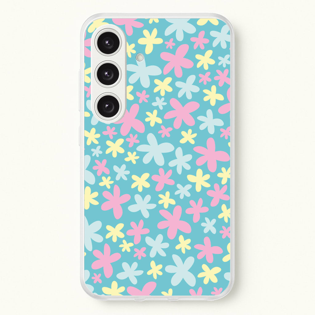 Blue, Pink And Yellow Flowers - Spring Patterns - Spring Phone Case for Galaxy S25 Plus
